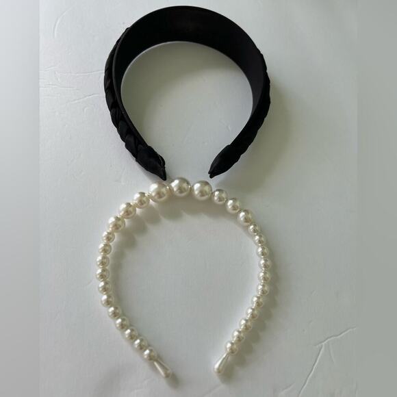 HEADBAND BUNDLE BLACK BRAIDED AND PEARL ONE SIZE - Picture 3 of 8